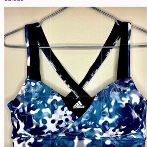 Adidas new no tags Black/Blue Mesh Cross-Straps Sports Bra Size Medium. adidas